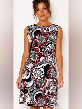 Ann Taylor Loft Floral Medallion Shift Dress Career Sheath Sleeveless Classic